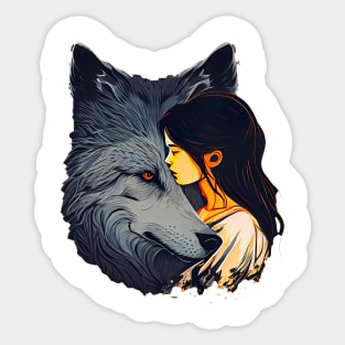 Wolf and Girl Sticker